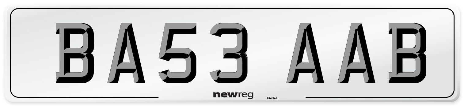 BA53 AAB Number Plate from New Reg